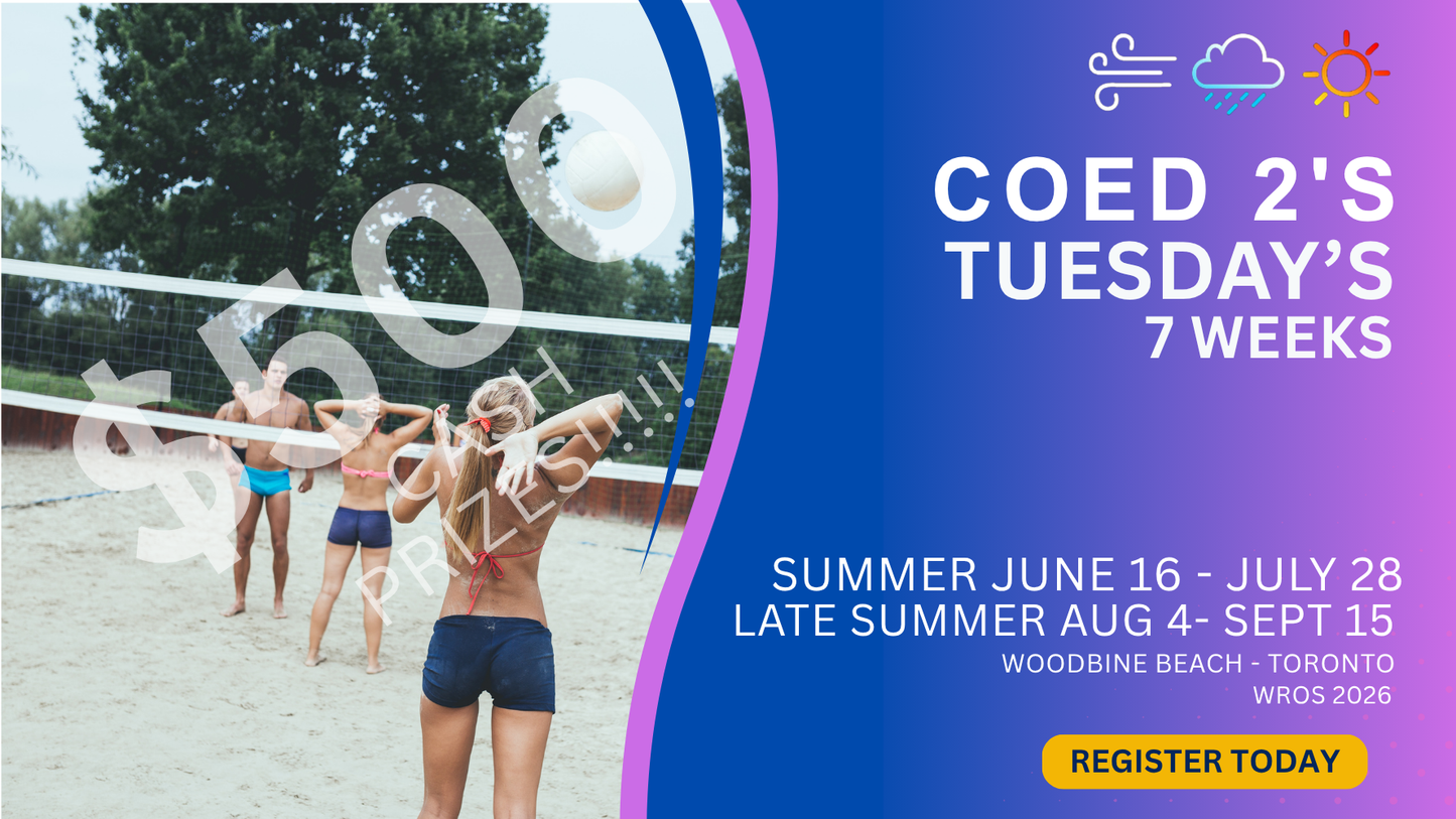 TUESDAY $500 COED LEAGUE BEACH VOLLEYBALL 2'S 6:30 PM START